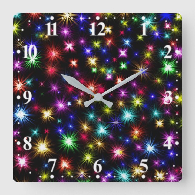 Colourful Stars Fireworks Design-27317 Square Wall Clock (Front)