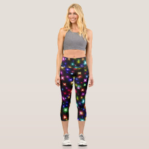 Colourful Stars Fireworks Design Capri Leggings