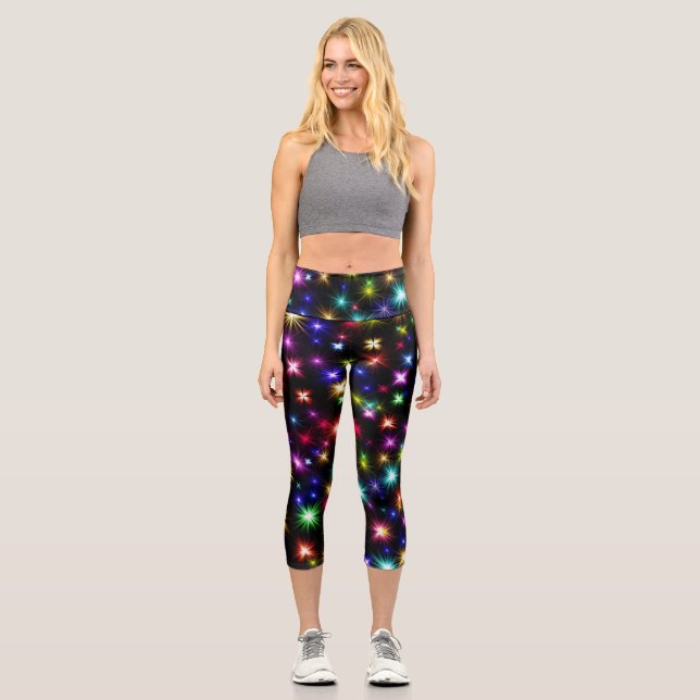 Colourful Stars Fireworks Design Capri Leggings (Front)