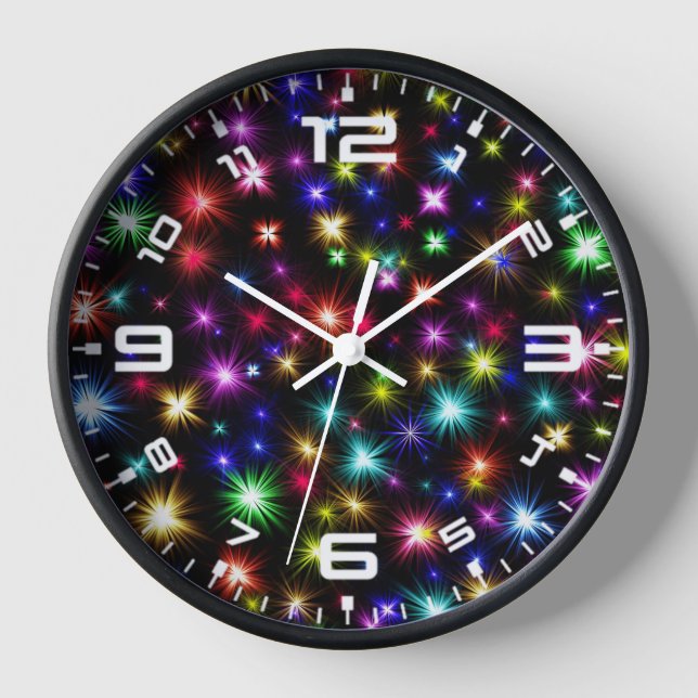 Colourful Stars Fireworks Design Clock (Front)