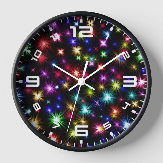 Colourful Stars Fireworks Design Clock (Front)