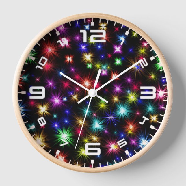 Colourful Stars Fireworks Design Clock (Front)