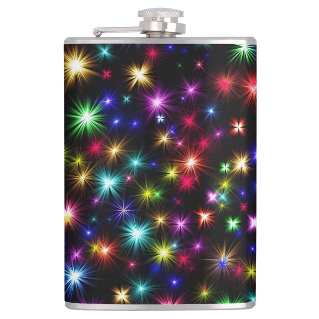 Colourful Stars Fireworks Design Hip Flask (Front)