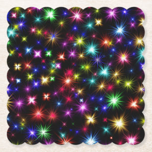 Colourful Stars Fireworks Design Paper Coaster