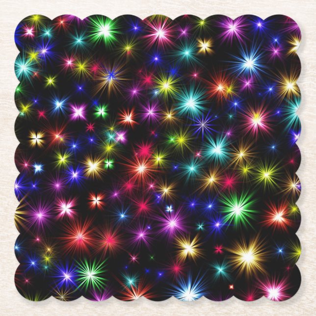 Colourful Stars Fireworks Design Paper Coaster (Front)