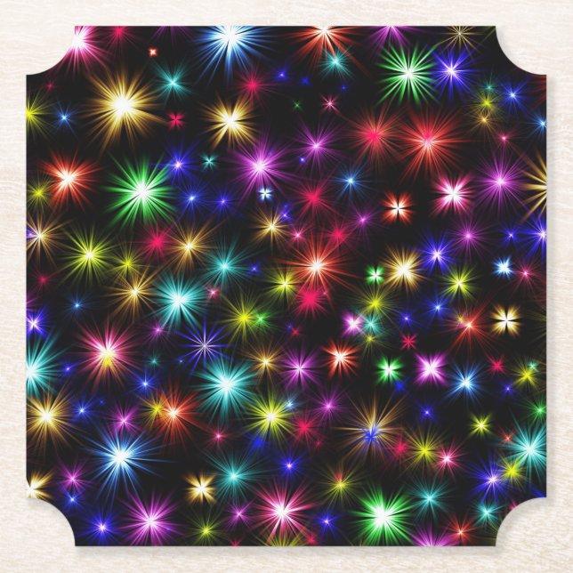 Colourful Stars Fireworks Design Paper Coaster (Front)