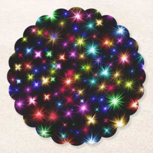 Colourful Stars Fireworks Design Paper Coaster