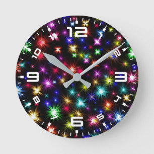 Colourful Stars Fireworks Design Round Clock