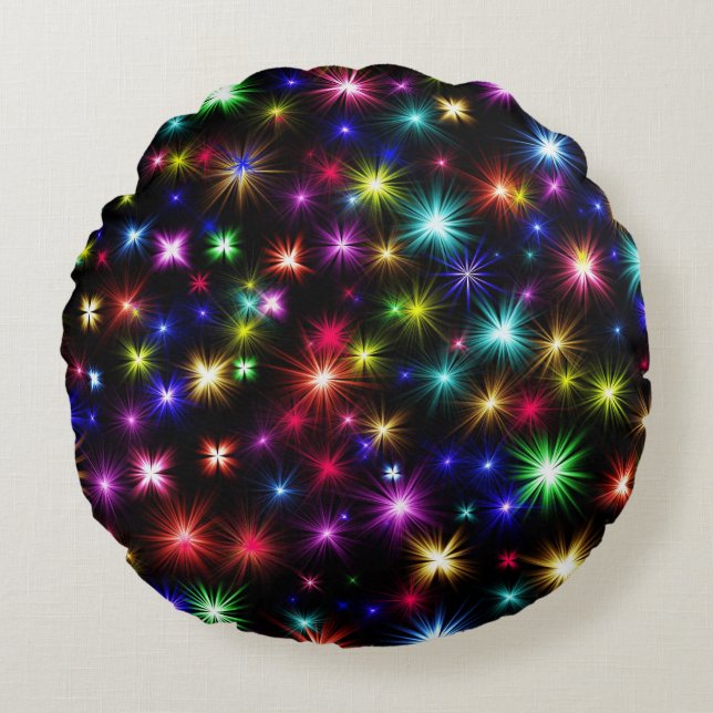 Colourful Stars Fireworks Design Round Cushion (Front)