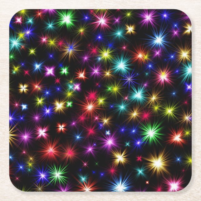 Colourful Stars Fireworks Design Square Paper Coaster (Front)
