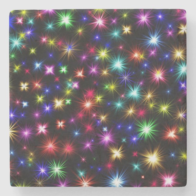 Colourful Stars Fireworks Design Stone Coaster (Front)