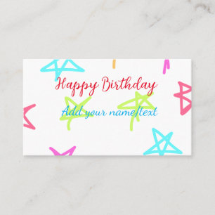 Colourful stars happy birthday add name text simpl business card