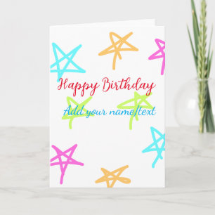 Colourful stars happy birthday add name text simpl card