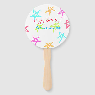 Colourful stars happy birthday add name text simpl hand fan