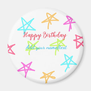 Colourful stars happy birthday add name text simpl magnet