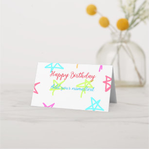 Colourful stars happy birthday add name text simpl place card