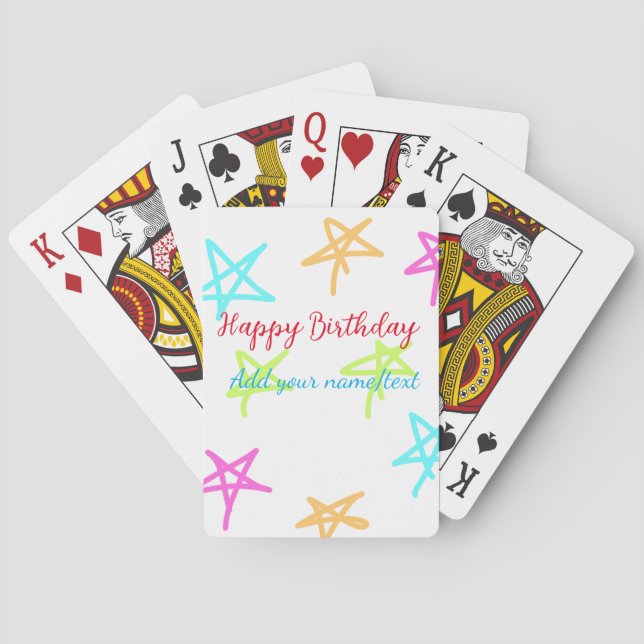 Colourful stars happy birthday add name text simpl playing cards (Back)