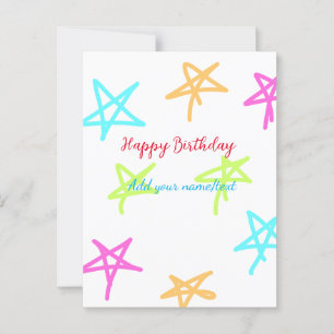 Colourful stars happy birthday add name text simpl postcard