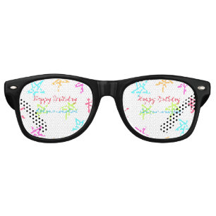 Colourful stars happy birthday add name text simpl retro sunglasses