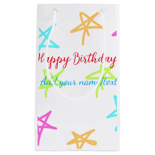 Colourful stars happy birthday add name text simpl small gift bag