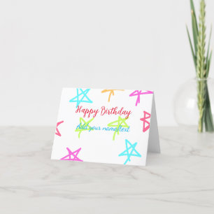 Colourful stars happy birthday add name text simpl thank you card