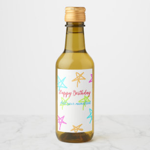 Colourful stars happy birthday add name text simpl wine label