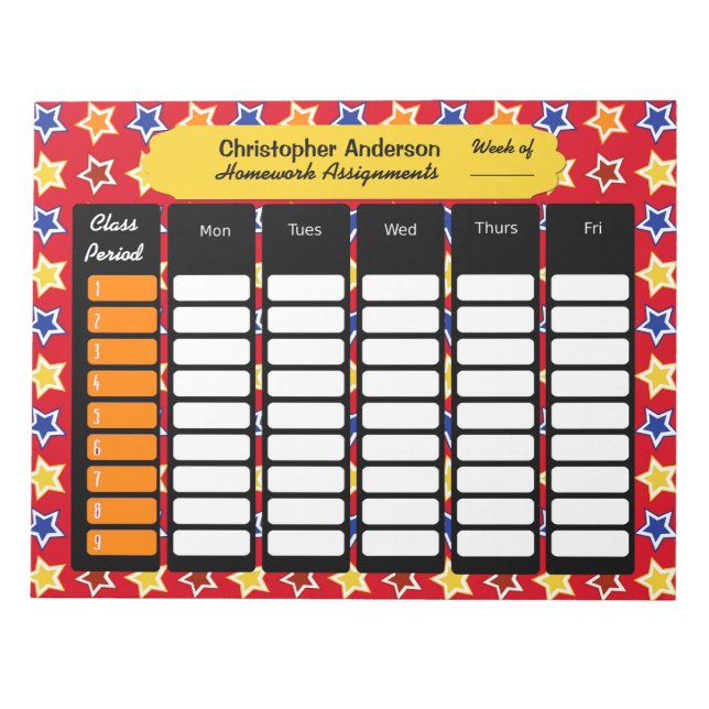 Colourful Stars Homework Assignment Notepad (Front)