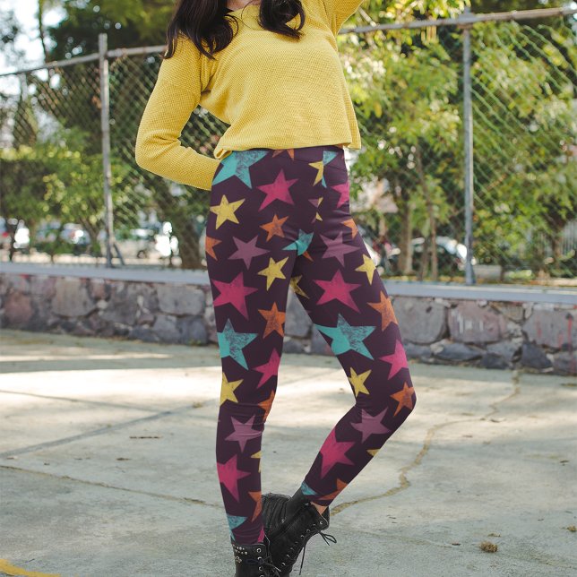 Colourful Stars on Dark Purple Patterned Leggings (Creator Uploaded)
