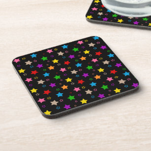 Colourful Stars Pattern Design Black Coaster