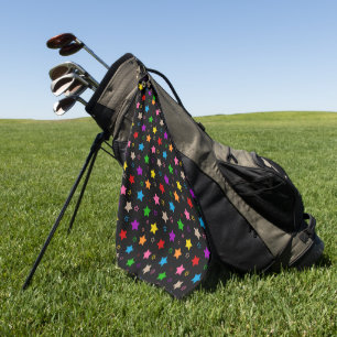 Colourful Stars Pattern Design Black Golf Towel