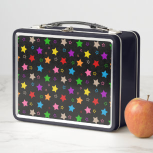Colourful Stars Pattern Design Black Metal Lunch Box