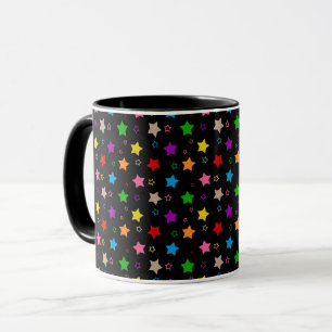 Colourful Stars Pattern Design Black Mug