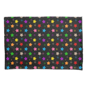Colourful Stars Pattern Design Black Pillowcase