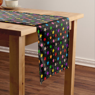 Colourful Stars Pattern Design Black Short Table Runner
