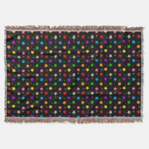Colourful Stars Pattern Design Black Throw Blanket