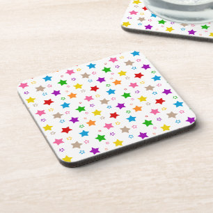 Colourful Stars Pattern Design White Coaster