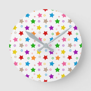 Colourful Stars Pattern Design White Round Clock