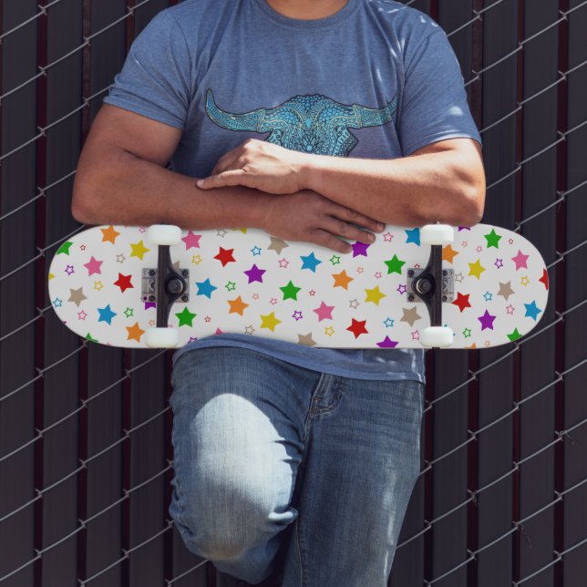 Colourful Stars Pattern Design White  Skateboard (Outdoor 3)