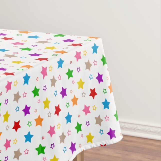 Colourful Stars Pattern Design White  Tablecloth (In Situ)
