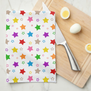 Colourful Stars Pattern Design White Tea Towel