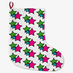 Colourful Stars Pink Green Blue Christmas Large Christmas Stocking