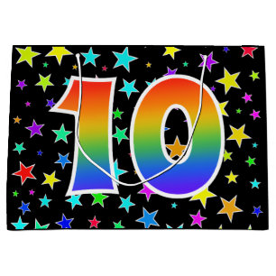 Colourful Stars + Rainbow Pattern "10" Event # Large Gift Bag