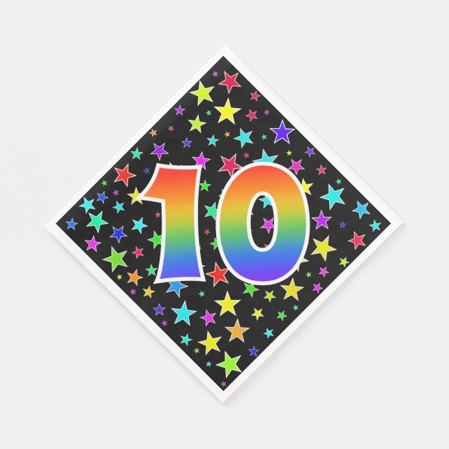 Colourful Stars + Rainbow Pattern "10" Event # Napkin (Corner)