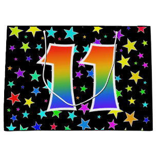 Colourful Stars + Rainbow Pattern "11" Event # Large Gift Bag