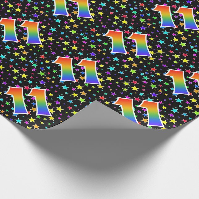 Colourful Stars + Rainbow Pattern "11" Event # Wrapping Paper (Corner)