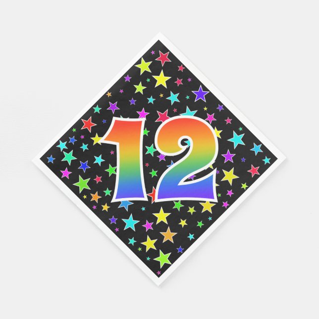 Colourful Stars + Rainbow Pattern "12" Event # Napkin (Corner)