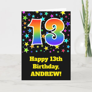 Colourful Stars + Rainbow Pattern "13" Birthday # Card