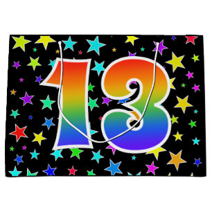 Colourful Stars + Rainbow Pattern "13" Event # Large Gift Bag