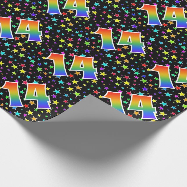 Colourful Stars + Rainbow Pattern "14" Event # Wrapping Paper (Corner)