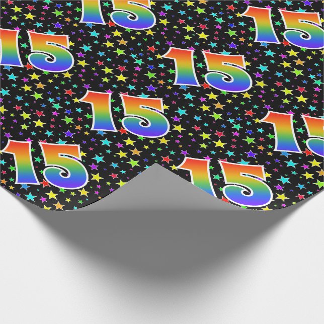 Colourful Stars + Rainbow Pattern "15" Event # Wrapping Paper (Corner)